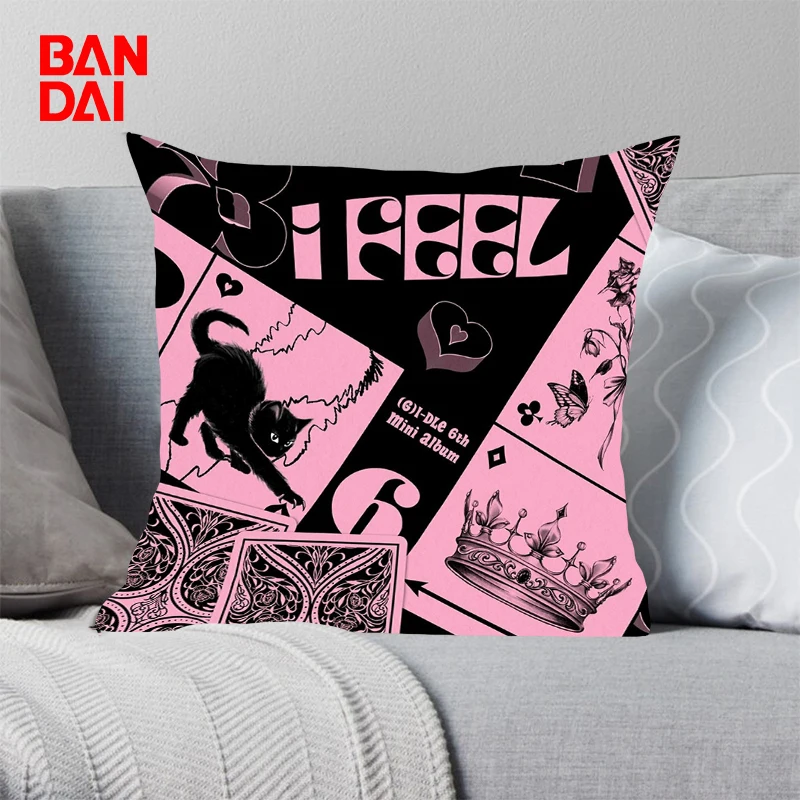 

Pink Cute Pillowcase Kpop Girl Group Gidle 45x45cm Short Plush Home Decor Bedroom Cushion Cover Sofa Bed Car Cushion Cover Gifts