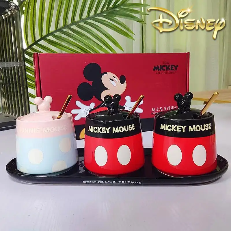 

Disney Mickey Seasoning Box Ceramic Seasoning Pot Set Salt Pot With Spoon Seasoning Pot Kitchen Household Cartoon Seasoning Boxs