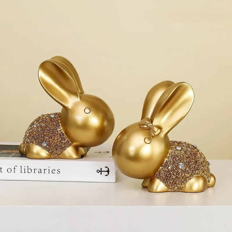 

Simple Modern Light Luxury A Pair of Golden Rabbit Living Room Porch Desktop TV Cabinet Decoration Housewarming Festivals Gift