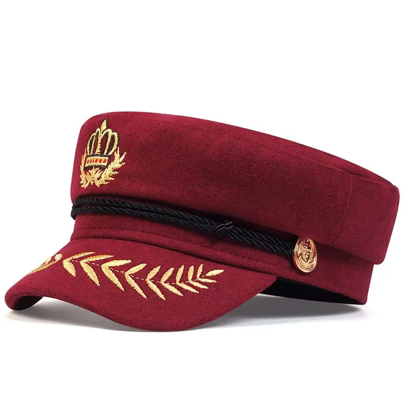 Crown Wheat Ear Embroidery Military Hats Flat Top Baseball Caps For Women Outdoor Sports Military Hats Cadet Sunscreen baseball cap