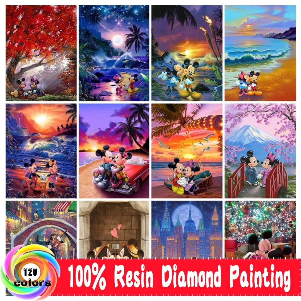 5D Velvet Canvas 120 Color Diamond Painting Mickey E Minnie Mouse Landscape Art Pictures Kit Punto Croce Fai Da Te Disney