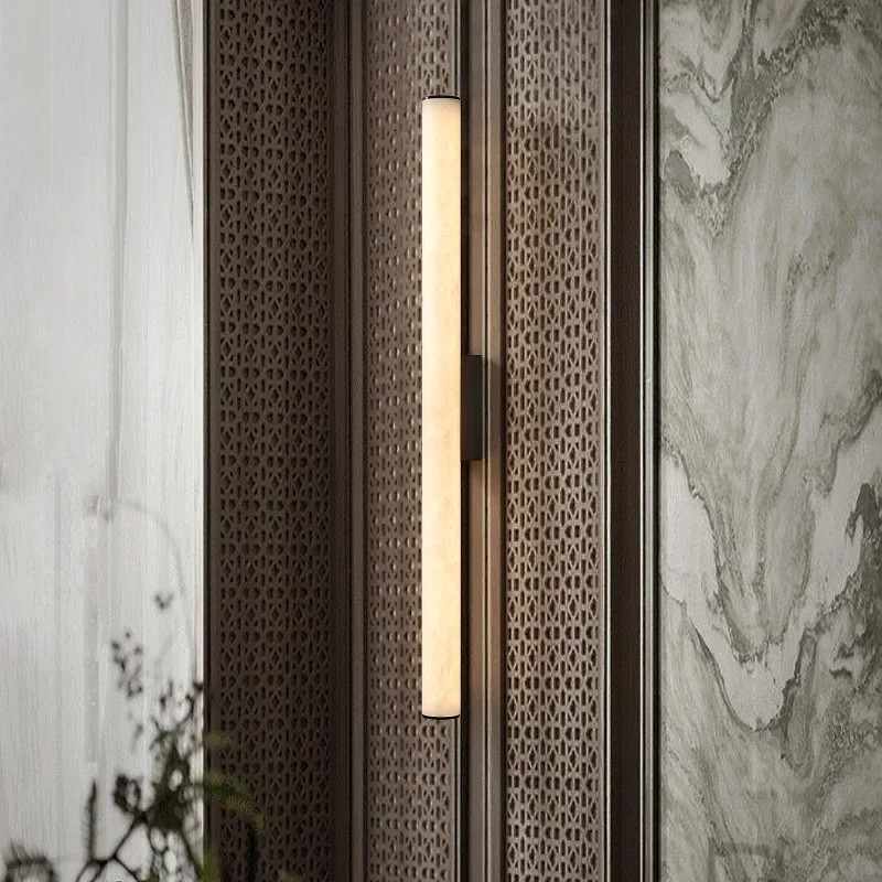 Long Strip Minimalist All Copper Marble Wall Lamp Modern Light Luxury Living Room Grand TV Background Wall Hallway Bedroom Lamp