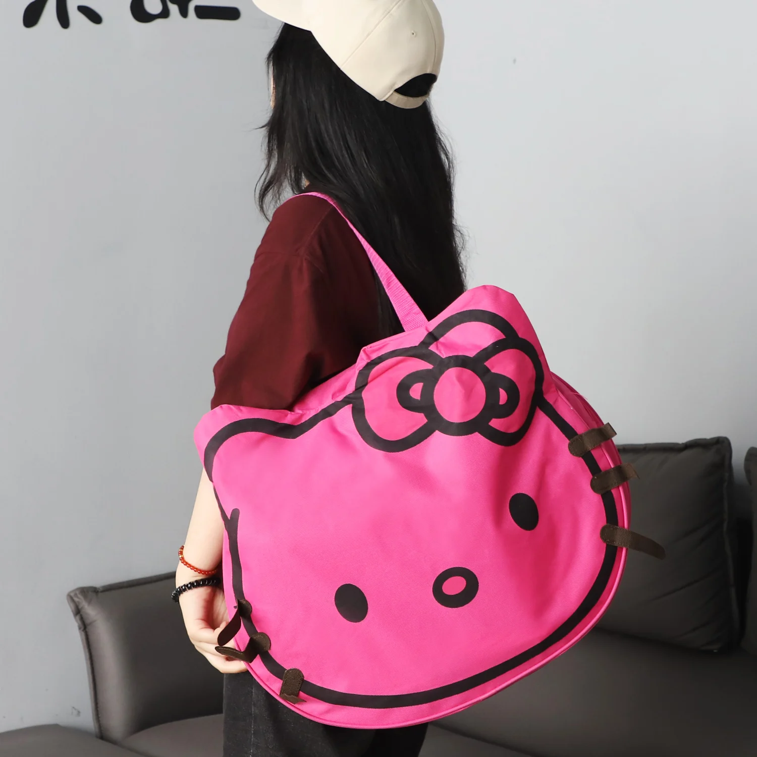 Sanrio Hello Kitty Large Capacity Crossbody Bag Pink Shoulder Bags For Women Y2k Sweet Girl Handbag Travel Gym Bag Girls Gifts