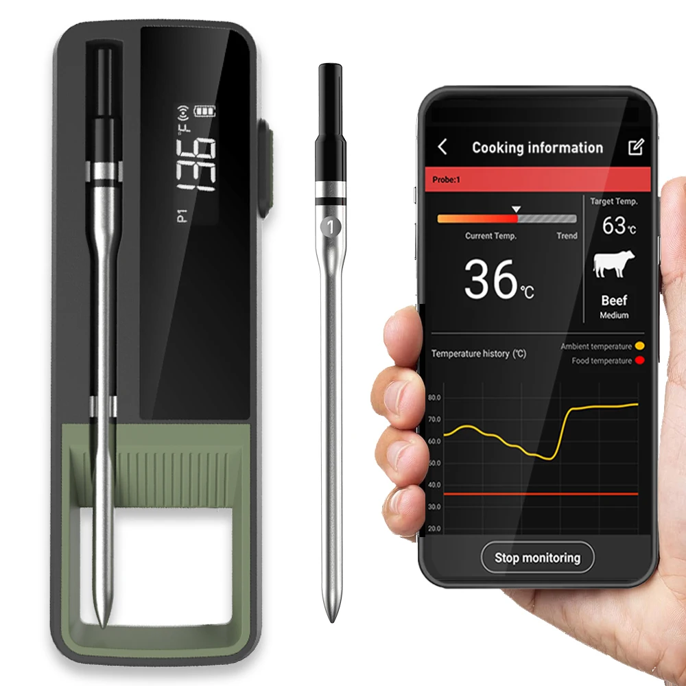 Fleischthermometer Digital Küchenthermometer Für Truthahn Digitales Lebensmittelthermometer - Mit Sonde Für Fleisch, BBQ, Milch, Truthahn, Küchengebrauch Fleischthermometer Mit Sonde BBQ Bluetooth Thermometer
