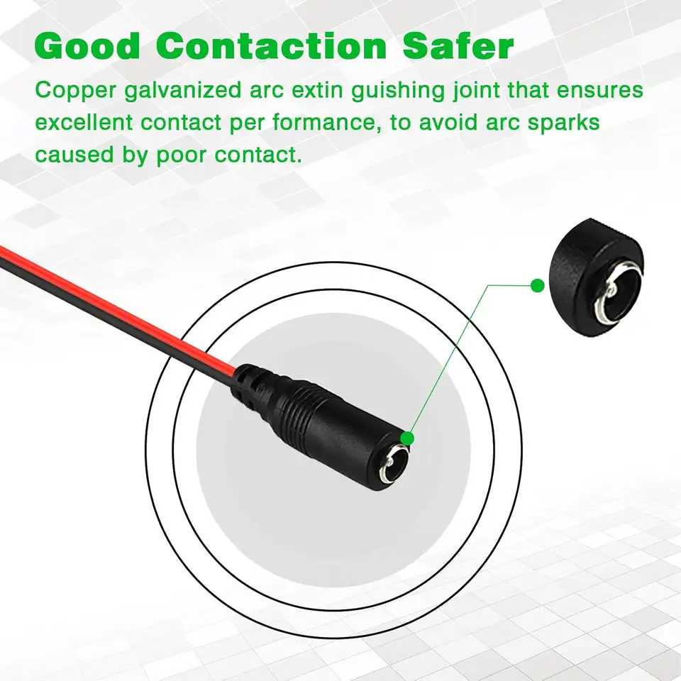 20 Pack Female 12V 5A DC Power Pigtail Barrel Plug Connector Cable,20 x 2.1mm x 5.5mm Female DC Pigtail Connectors for CCTV Home image 2