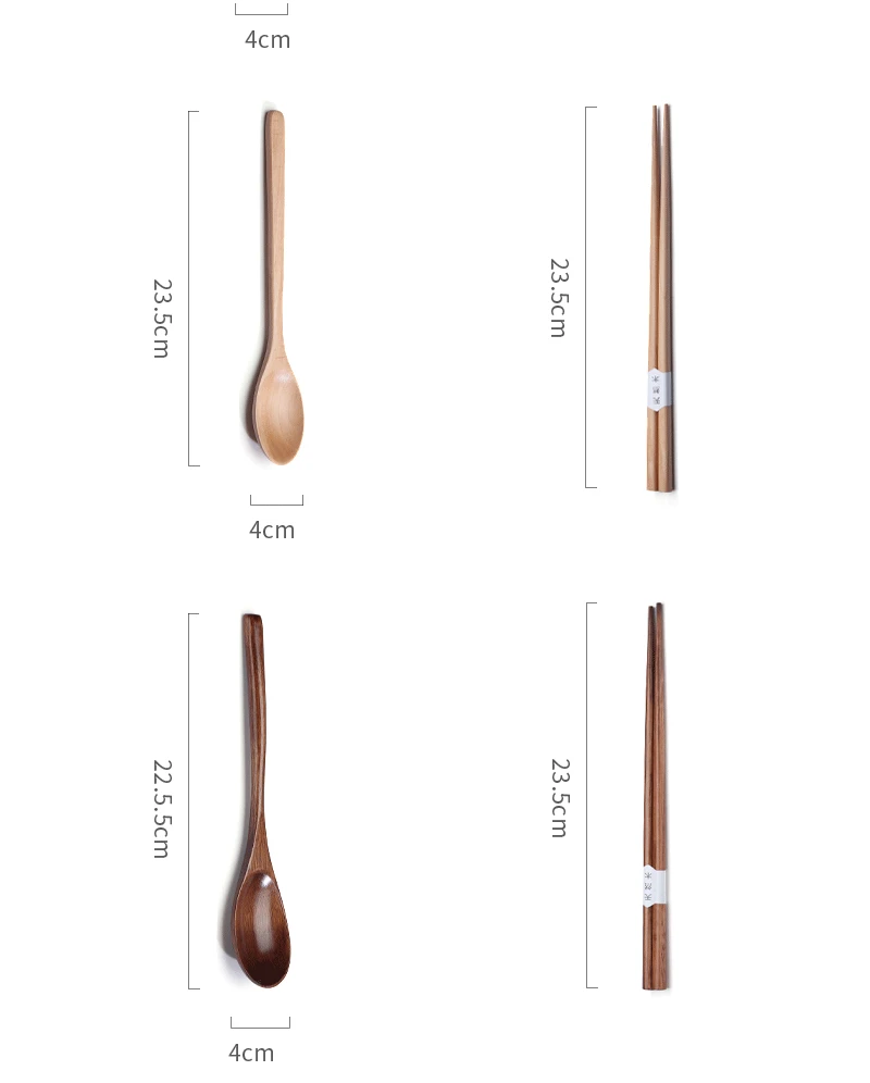 Description Picture 4 of itemJapanese Wooden Tableware Set Portable Chopsticks Spoon Cutlery Set Travel Dinnerware Suit 1 Pairs Chopstick +1 Spoons