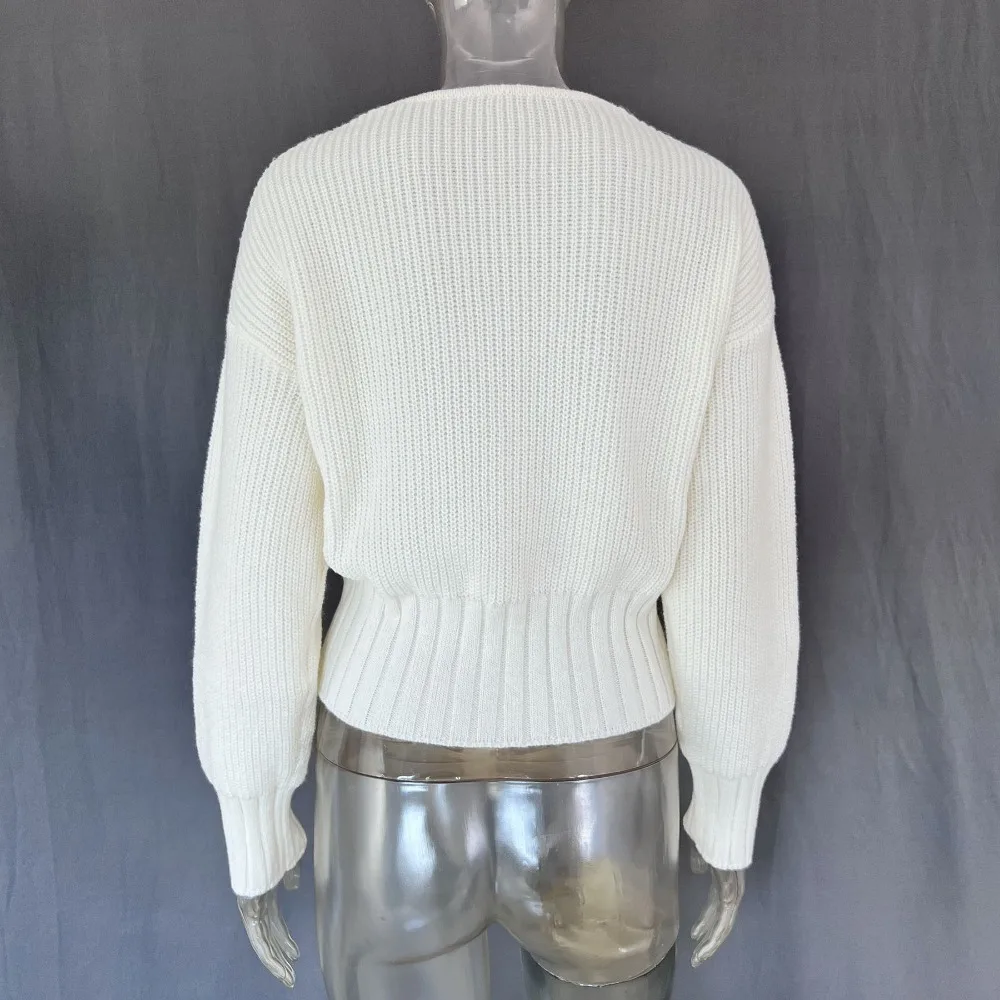 Autumn Knit Sweater Cardigan For Women Tee Bow Fashion Hollow Out Ribbed Patchwork Lace-Up Top Female Knitwear Cardigan