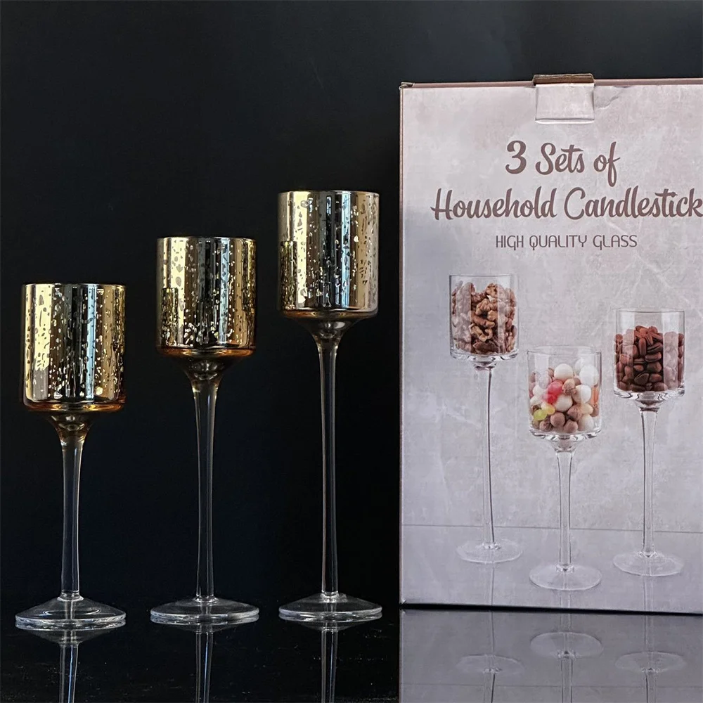 

European Vintage High Foot Glass Candlestick Aromatherapy Candle Cup Electroplated Dining Table Arrangement Candle Utensils