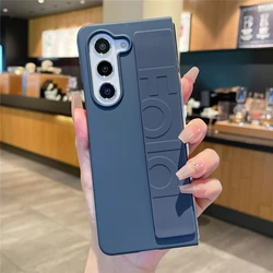 Luxurious Soft Silicone Wrist Strap Phone Case - Ultra Thin Matte Hard Cover for ForGalaxyZFold8Ultra (Navy Blue)