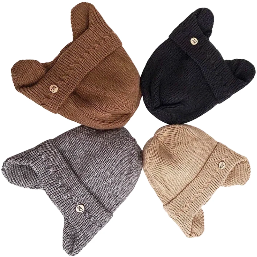 Unisex NC Metall dekorative Wintermützen mit Ohrenklappe Plüschfell gefüttert Männer Frauen Mode warme Beanie Cap lässige Winter Strickmützen – Detail 4