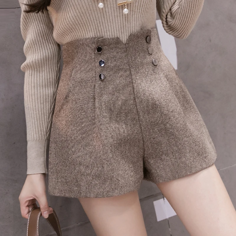 2023 Autumn/Winter High Waist Versatile Loose Woolen Wide Leg Pants Fashion Trend Shorts for Women