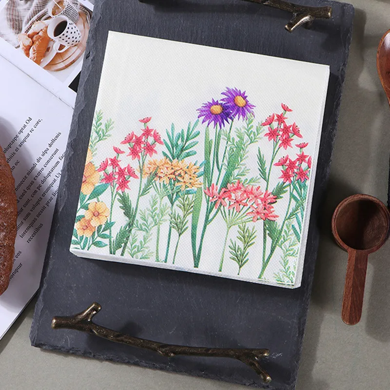 Disposable Tableware Paper Napkins 20Pcs/pack Plant Flower Printed Paper Disposable Tableware Napkin Tissues Wedding Party Decoration 33x33cm