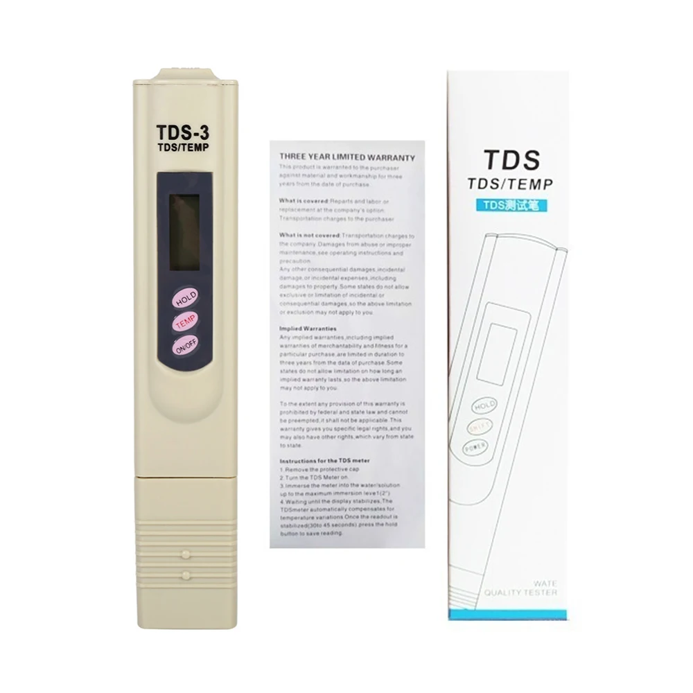 TDS דיגיטלי LCD נייד 0- 9990ppm  מבחן איכות מים  עט מבחן מים  כלי מידוד מטר מסנן  עבור אקוואריום דגים  הידרופוניקה  בריכה  Monitor ניתוח איכות מים משתינים
