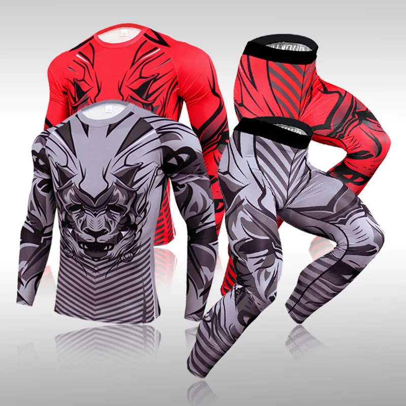 

2 Pcs/Set Men's Tracksuit Gym Fitness Compression T Shirt Sports Suit Clothes Running Jogging Sport Wear Exercise Workout Tights