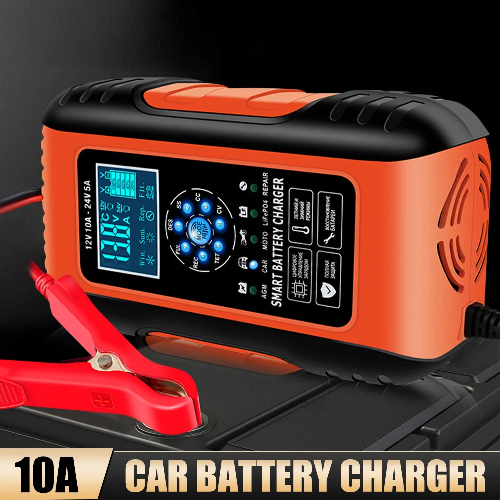 

12V 24V Intelligent Car Motorcycle Battery Charger Lead Acid AGM Gel Fully Automatic 7-Stage LCD Display Car Battery Charger