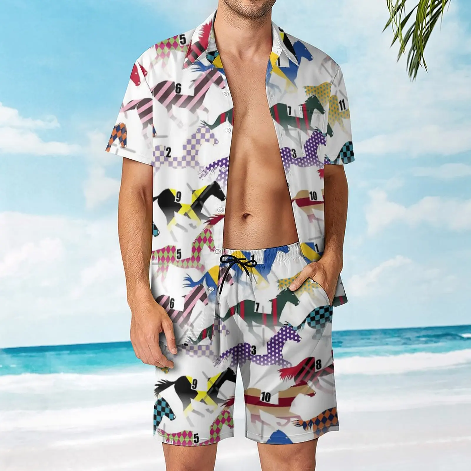 

Off to The Horse Races Jockey Silks Pattern Leisure Men's Beach Suit Unique 2 Pieces Coordinates High Quality