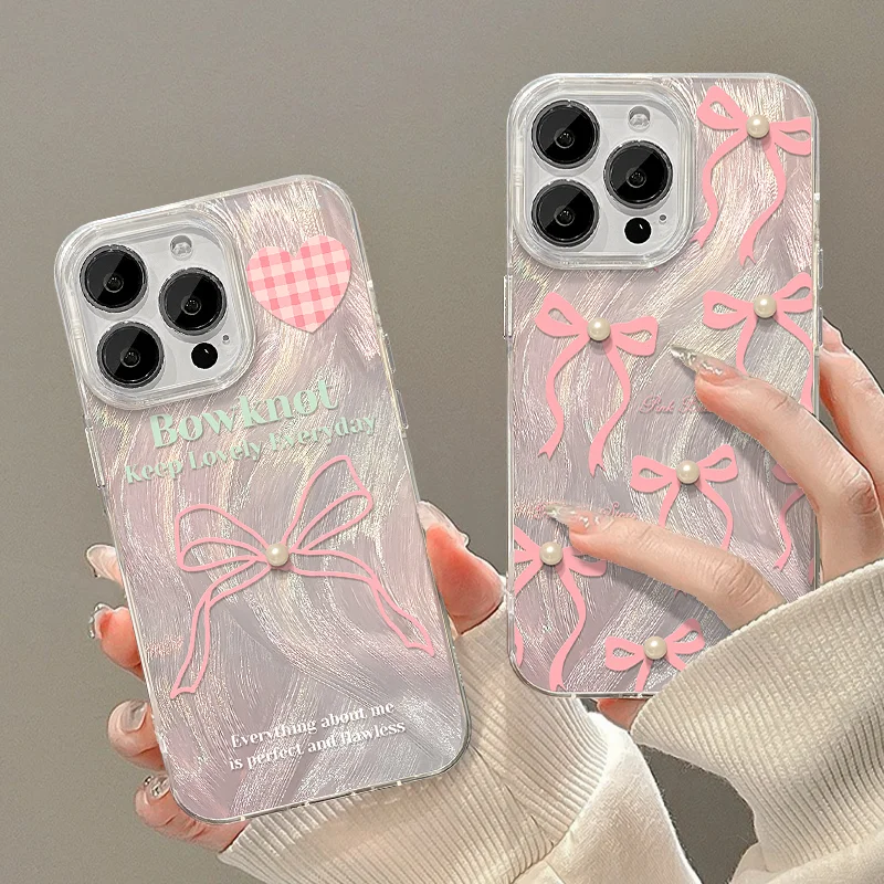 Pink Dazzle Pearl Bowknot Riband Lustre Lining Hard Phone Case