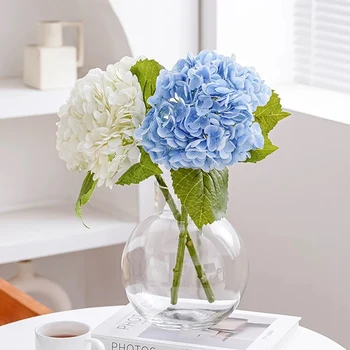 Blue Artificial Hydrangea Flowers Real Touch Artificial Hydrangea Branches Decoration Wedding Bouquet Flower Arrangement 2