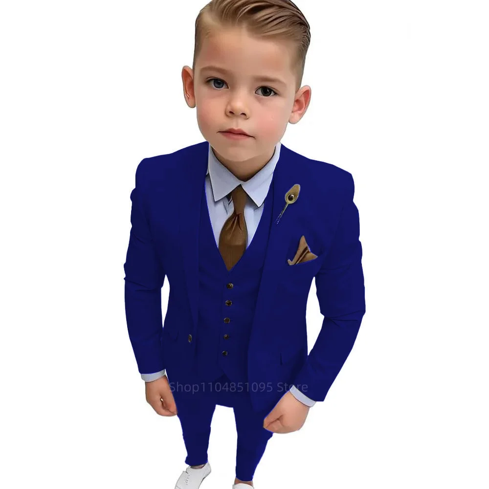 Elegant Three Piece Set for Boys Single Breasted Blazer Vest Pants Kid Suit Set for Piano Performances And Evening Events
