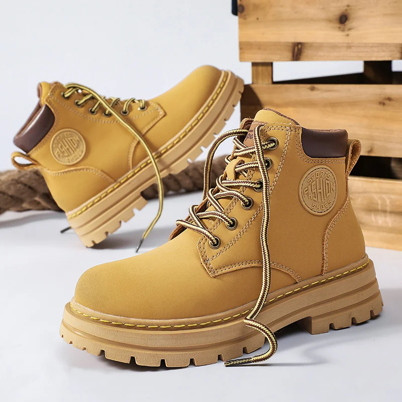 

Hot Sale Classic Yellow Boots for Men Women Comfortable Leather Platform Boots Men Lace-up Cowboy Boots Men Ankle Boots 2022