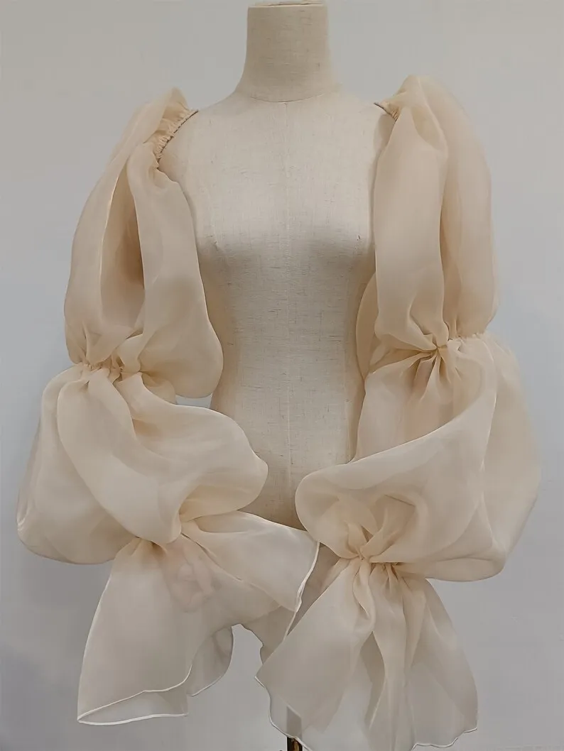 Wedding Dress Gloves Wedding Sleeve Accessories Organza Wedding Sleeves Puffy Removable Gloves Champagne Cap Sleeve Women Bride Accessory Formal Party Bridal Accessories