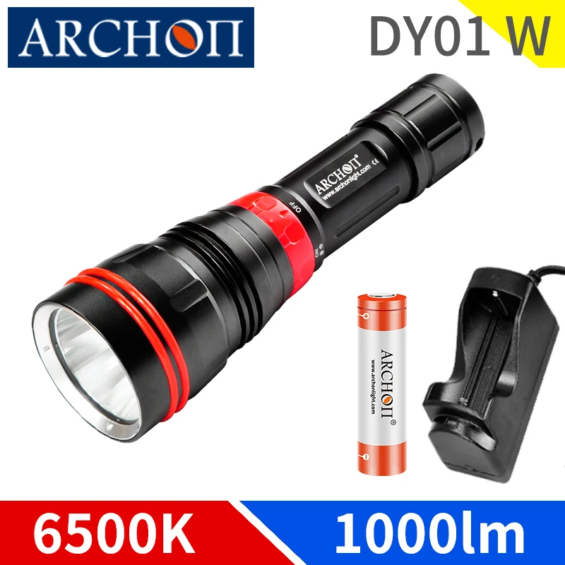 

DY01 4500K diving flashlight DY01W 6500K diving torch Underwater 100m diving lighting lamp 26650battery HD video dive fill light