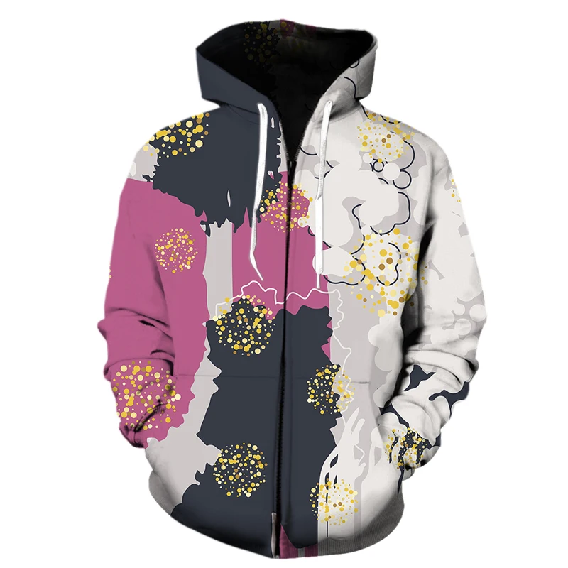 

2024 Spring and Autumn Abstract Graffiti Painting Fashion Sportswear Leisur Zipper Hoodie Camping Men's New Pullover