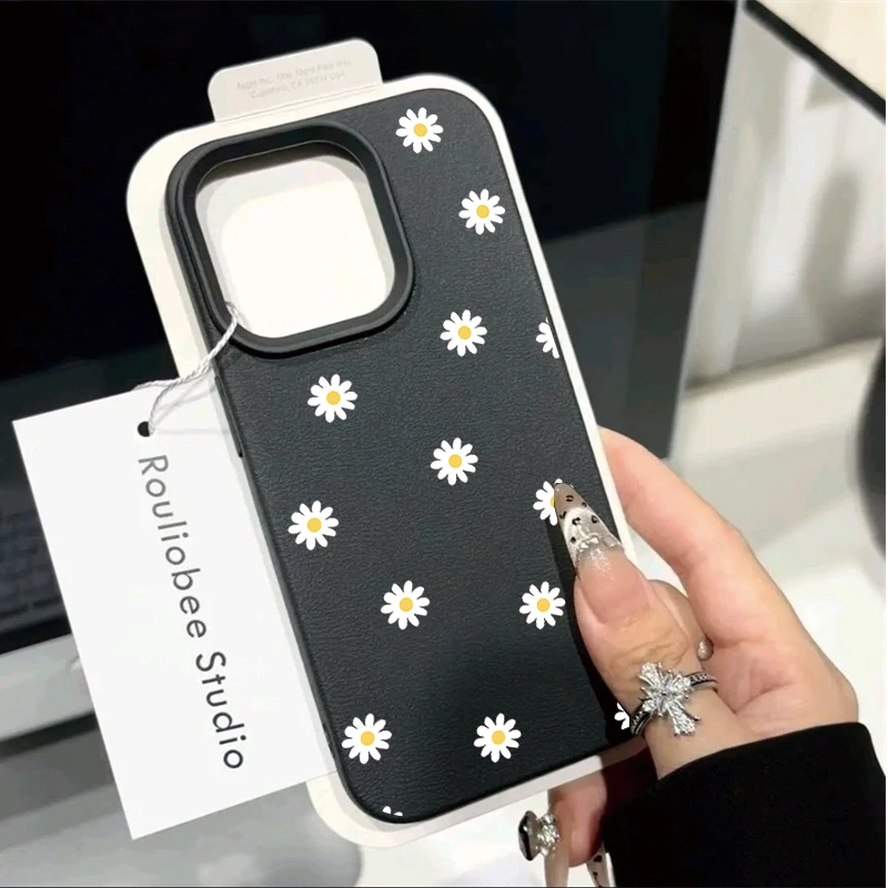 Daisy Flowers Lichee Pattern Silicone Leather Cover