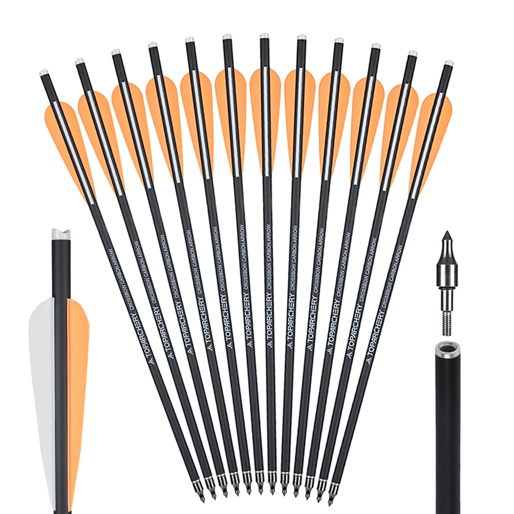 

16inch Achery Crossbow Arrow Mixed Carbon Arrows Shaft For Outdoor Shooting Hunting With Replacable Arrowhead 12/24pcs