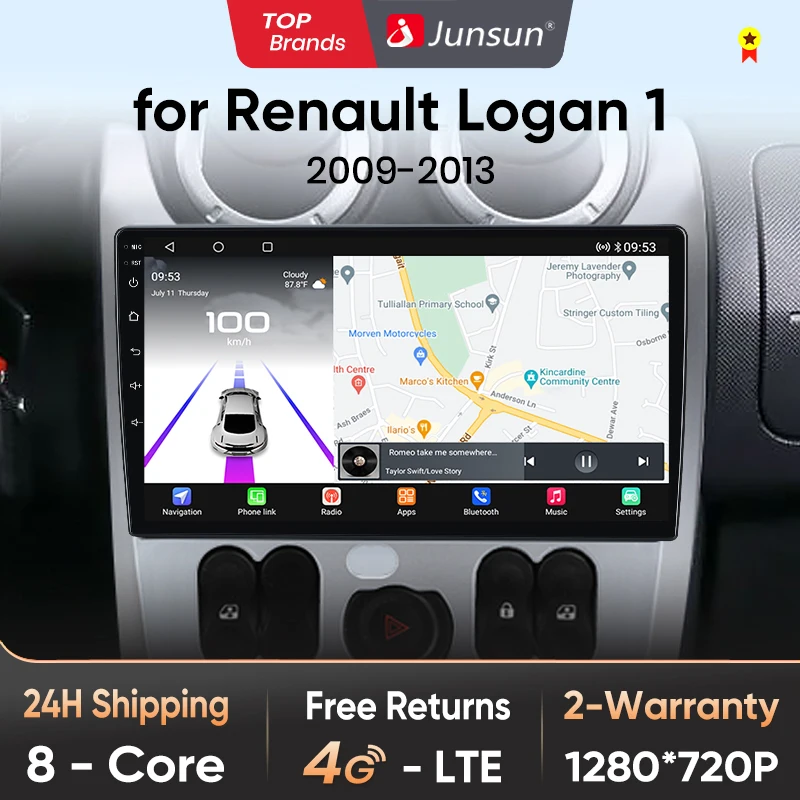 Junsun Qualcomm chip 8Core Android13 Car Radio For Renault Logan 1 Sandero 2009-2013Wireless CarPlay Autoradio Stereo Multimedia