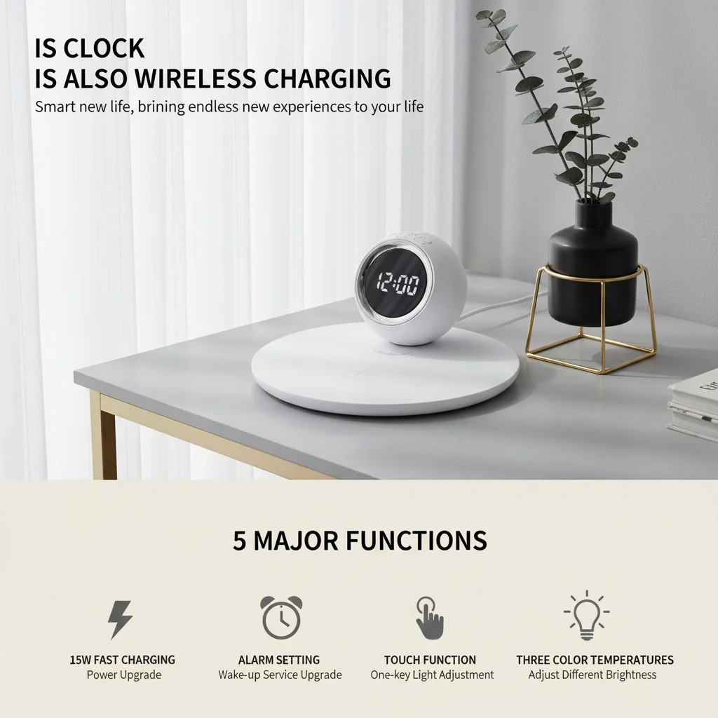 Alarm clock charger with fast charging adjustable brightness display digital clock with temperature for home office bedroom 3
