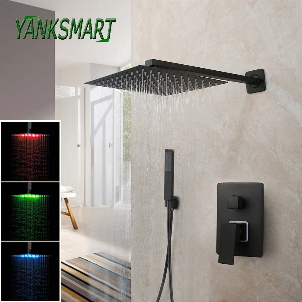 

Матовый черный квадратный смеситель для душа YANKSMART, 8-16 дюймов, тропический душ, настенный смеситель для ванной комнаты, кран для воды, комбинированный комплект