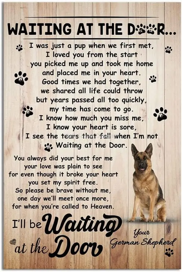 

Metal Tin Sign Waitting At The Door German Shepherd Aluminum Vintage Sign tin sign Retro for Home Garden Office Wall