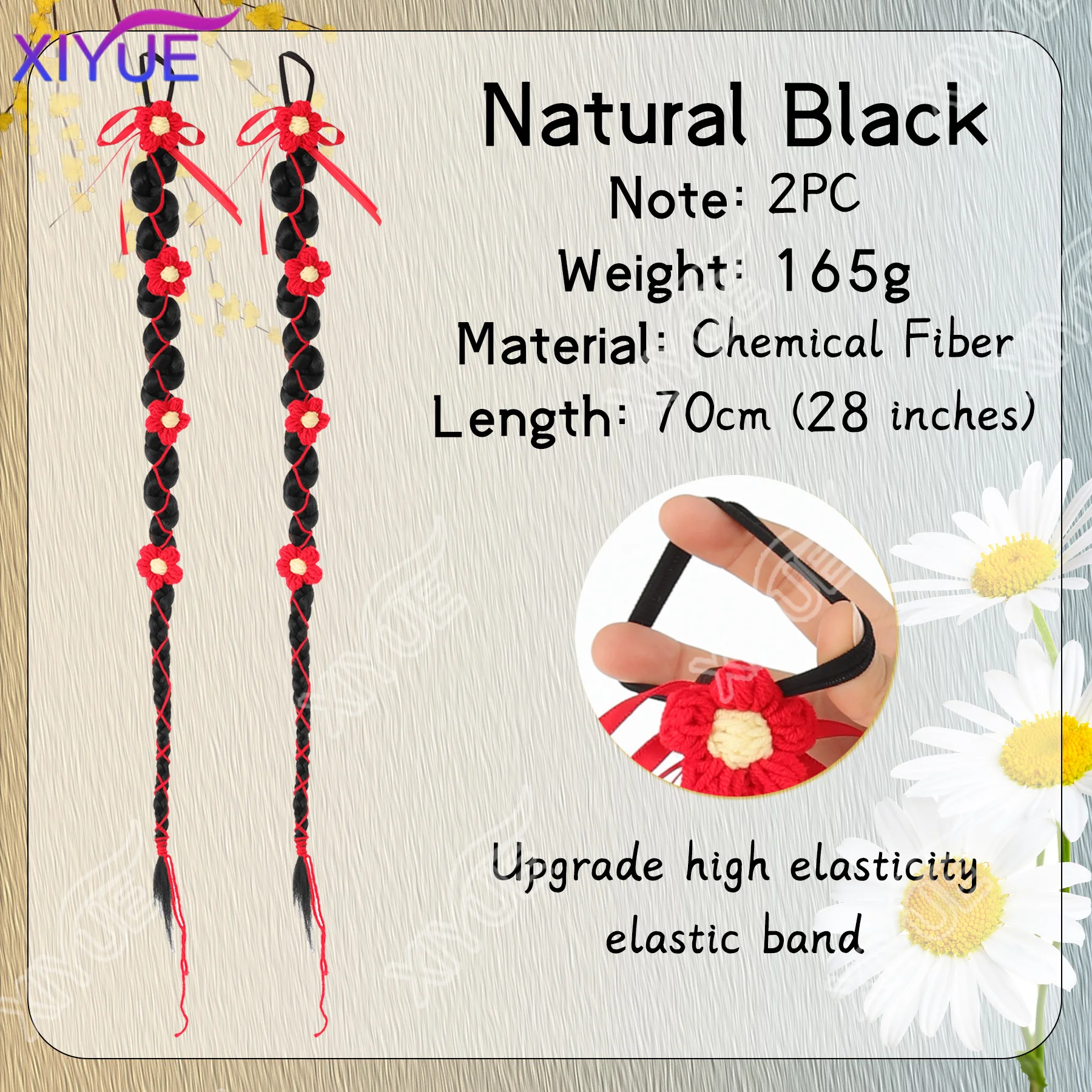 XIYUE Hanfu wig Xiuhe bride red wool flower hair new Chinese twist braid ribbon Fried Dough Twists double ponytail wig