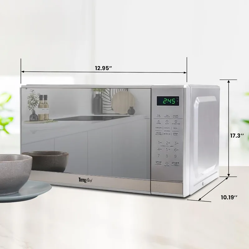Compact countertop microwave, 0.7 cubic foot capacity, digital touch screen, one-touch button start, 6 preset cooking modes 6