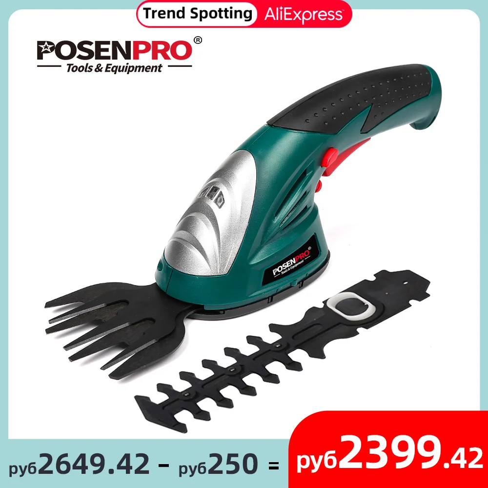 Posenpro-Cortasetos inalámbrico PGHS7.2 para césped, cortador de setos 2 en 1 de 7,2 V con batería recargable, herramienta de jardín