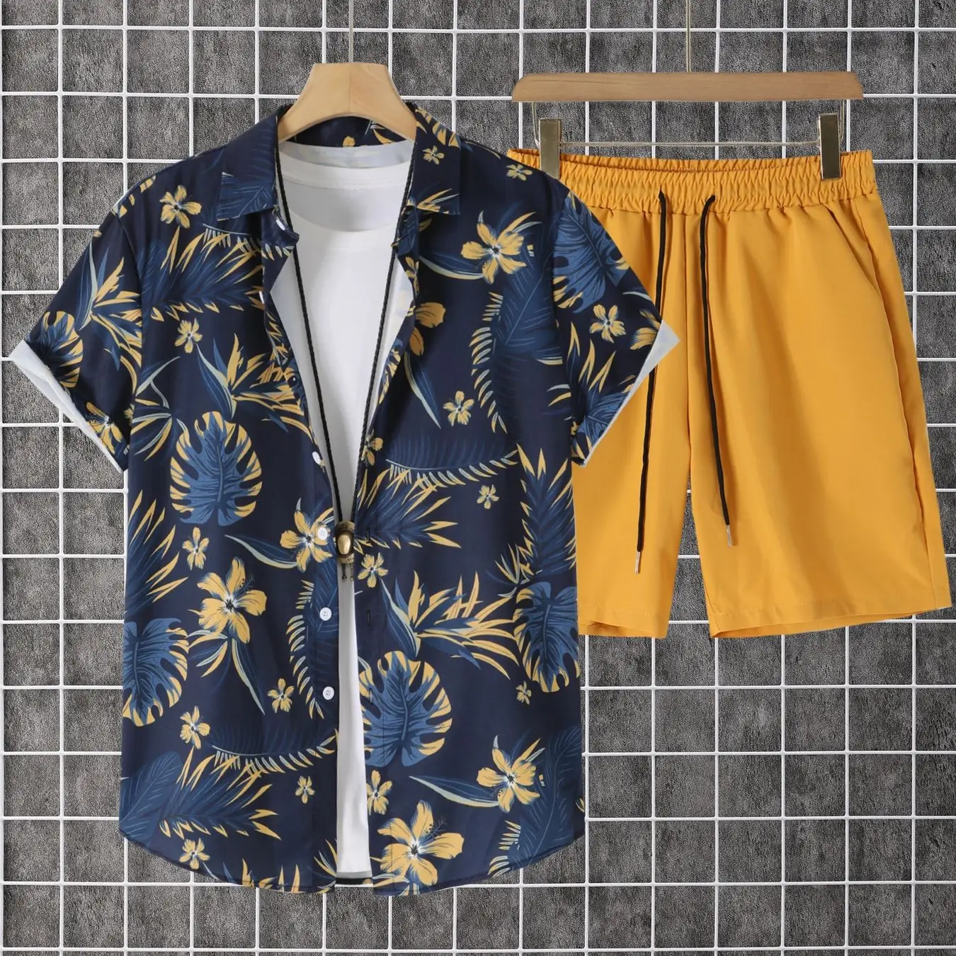 NONECN summer printed shirt and shorts set - image 1