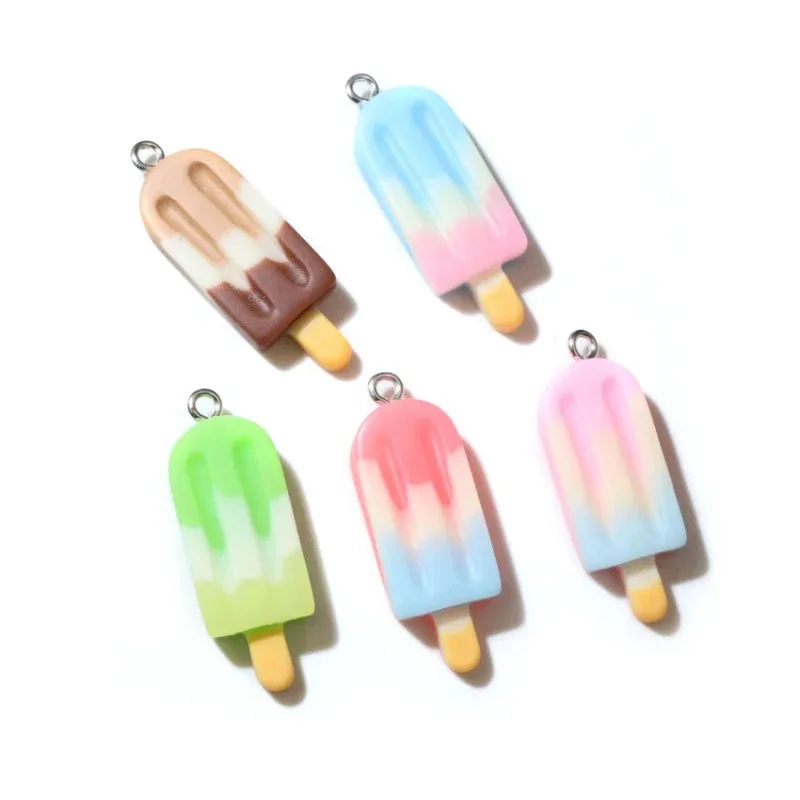 10개입 15x40mm 믹스 그라데이션 컬러 아이스크림 참 레진 모조 음식 펜던트 DIY 주얼리 공예 액세서리