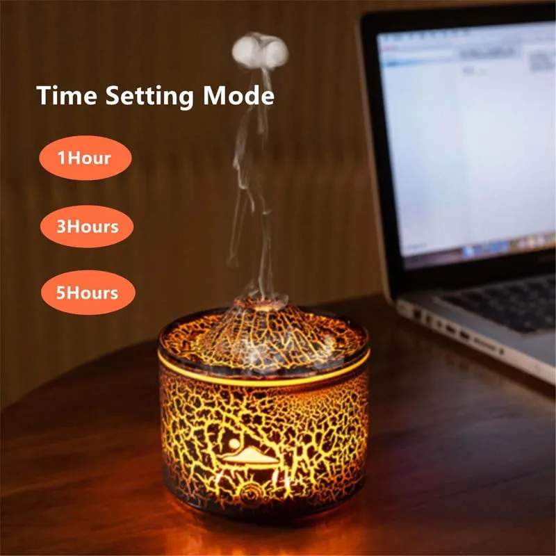 Usb Flame Air Humidifier Aroma Diffuser 7 Colorful Led Light Jellyfish Smoke Ring Essential Oil Aromatherapy Volcano Diffuser