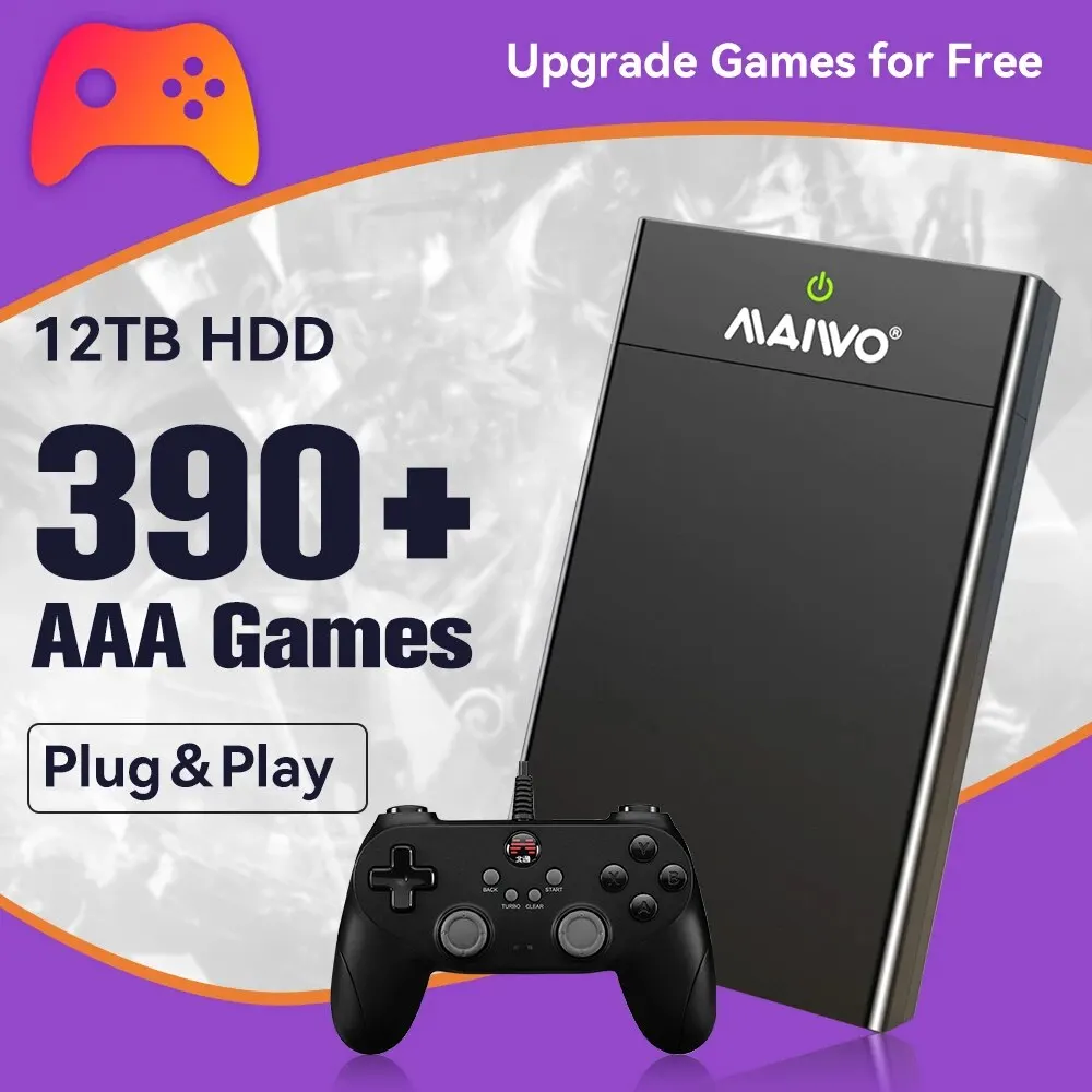 Playnite 시스템 Ext 12T 레트로 게이밍 HDD 게임 콘솔, 플러그 앤 플레이, 390 + AAA 게임, 윈도우 PC 및 노트북용 게임 에뮬레이터