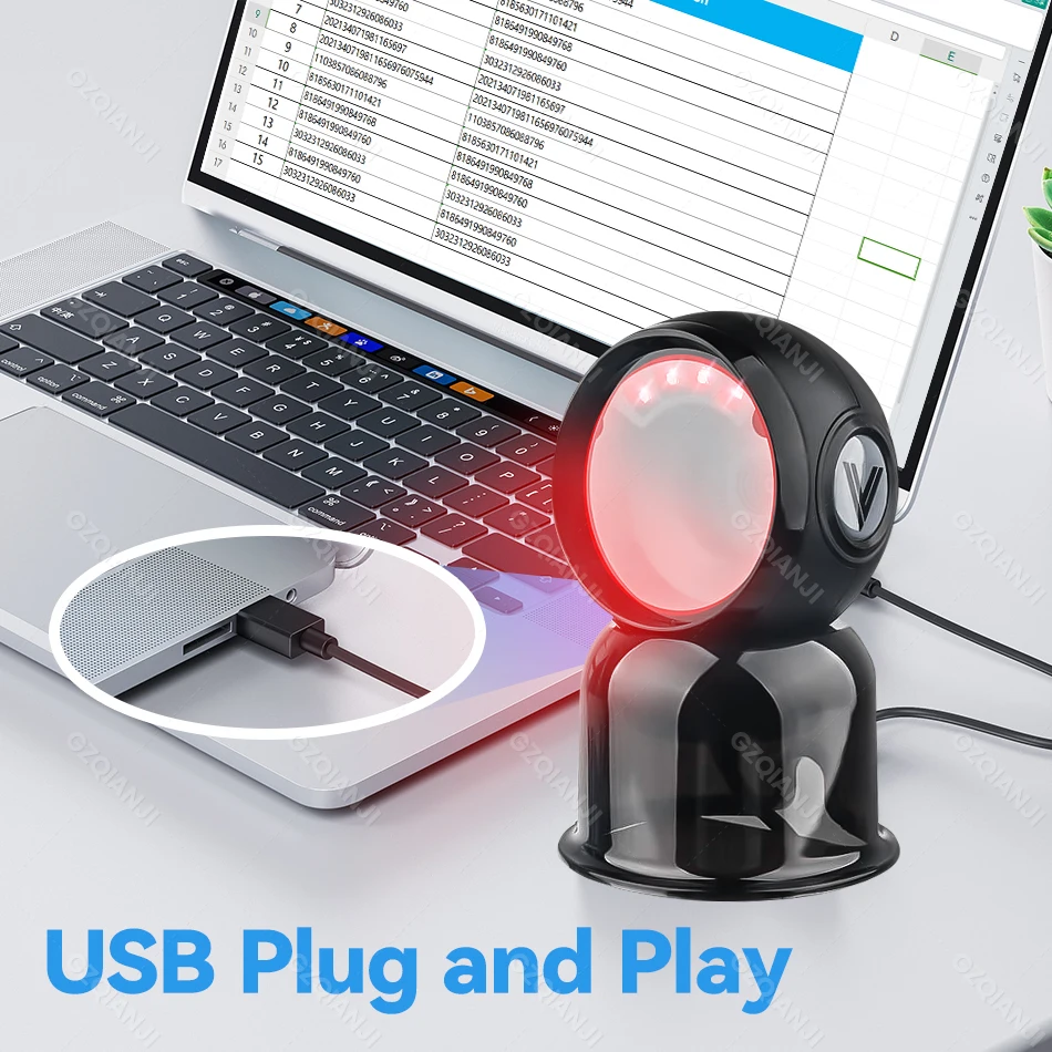 Desktop 1D 2D Barcode Scanner Supermarket Usb QR Code Reader with Automatic Sensing Data Matrix Cigarette Reading GZQIANJI
