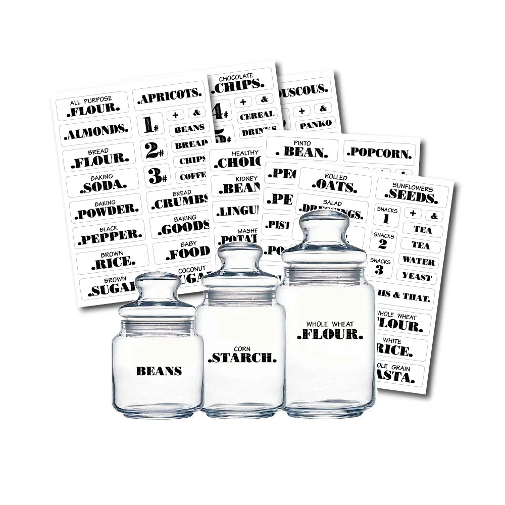 Label Stickers Stickers 6 Sheets Spice Labels Printed Waterproof Transparent Self Adhesive Pantry Food Sticker Kitchen Jar 132pcs