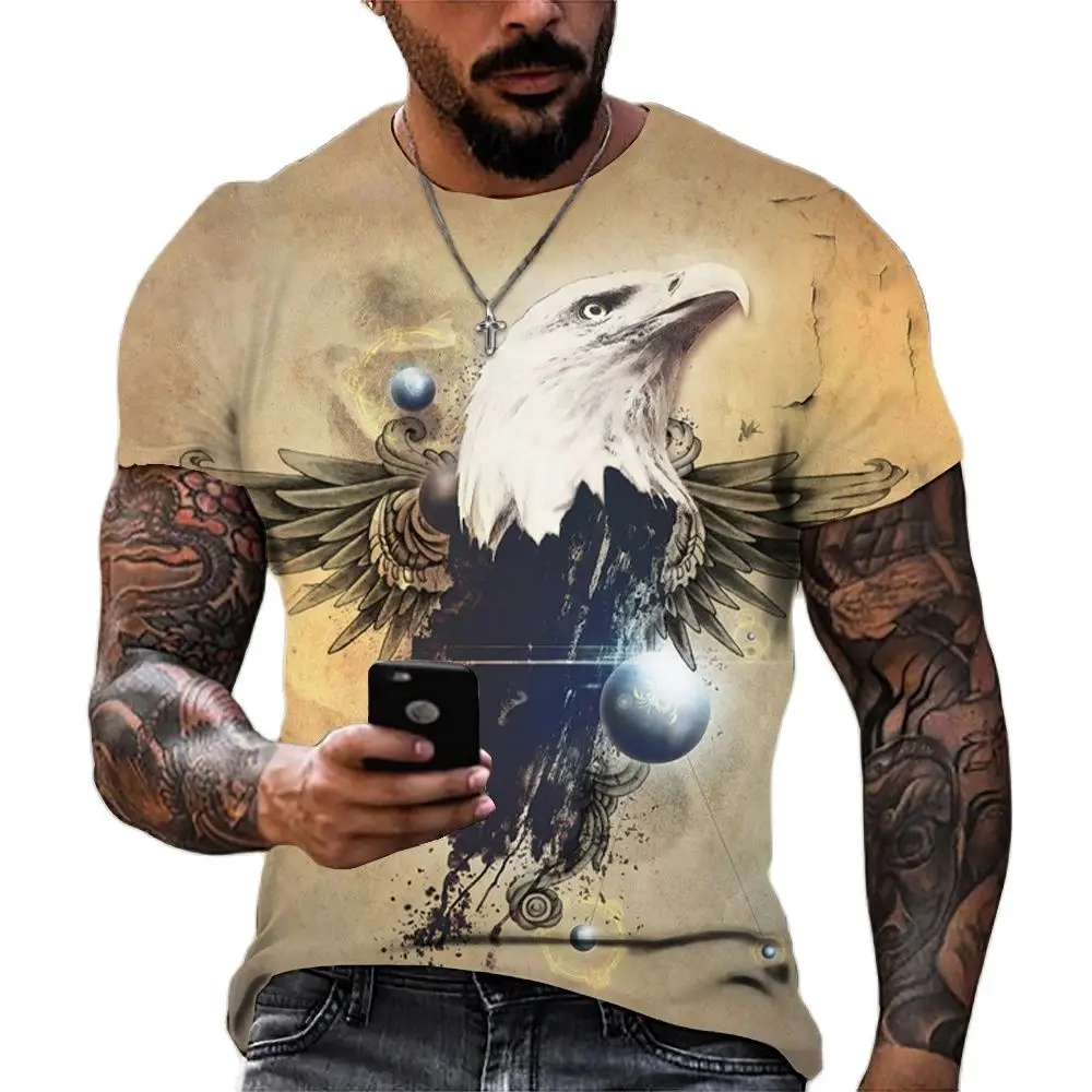 

Summer New Men's T-shirt Animal Print 3D Eagle Print T-shirt Casual Short Sleeve Vintage Oversized Clothing