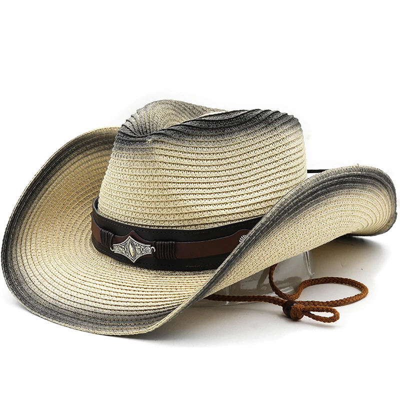 

2022 Male New western cowboy sun hat summer brim hat personalized holiday Women straw hat Girl beach hat