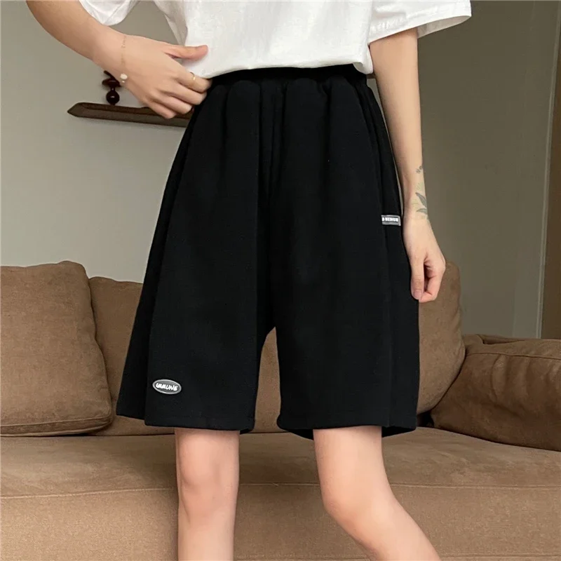 

Academic style Drawstring Five-Point Sports Shorts Women Summer Streetwear Wide Leg Straight Shorts Bf Loose Casual Short Pants