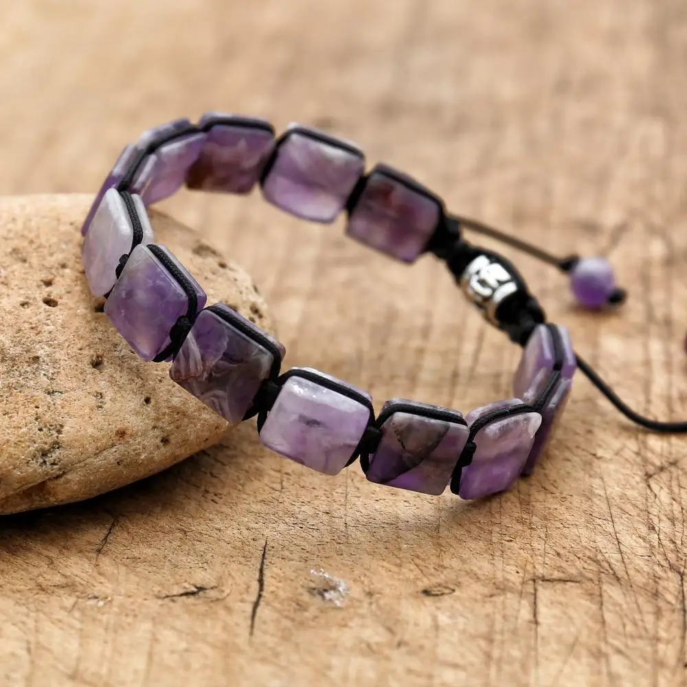 Natural Amethyst Stone Braided Bracelet Bohemia Punk Macrame Women Friendship Charm Bracelet Bangle Couples Jewelry bangle bracelet stone bracelet