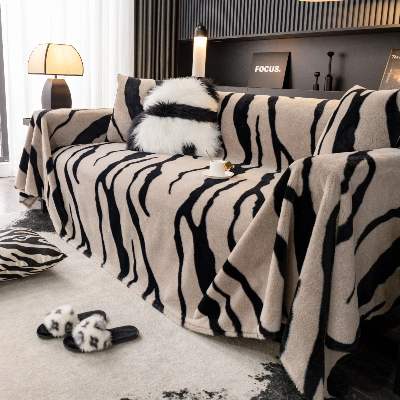 Zebra Print Sofa Knitted Cover Blanket Half Side Velvet Nap Plush Blanket Bed Decoration Bed End Towel Soft Plush Blanket 2