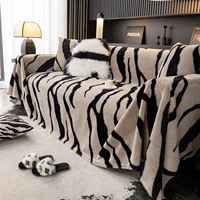 Zebra Print Sofa Knitted Cover Blanket Half Side Velvet Nap Plush Blanket Bed Decoration Bed End Towel Soft Plush Blanket 2