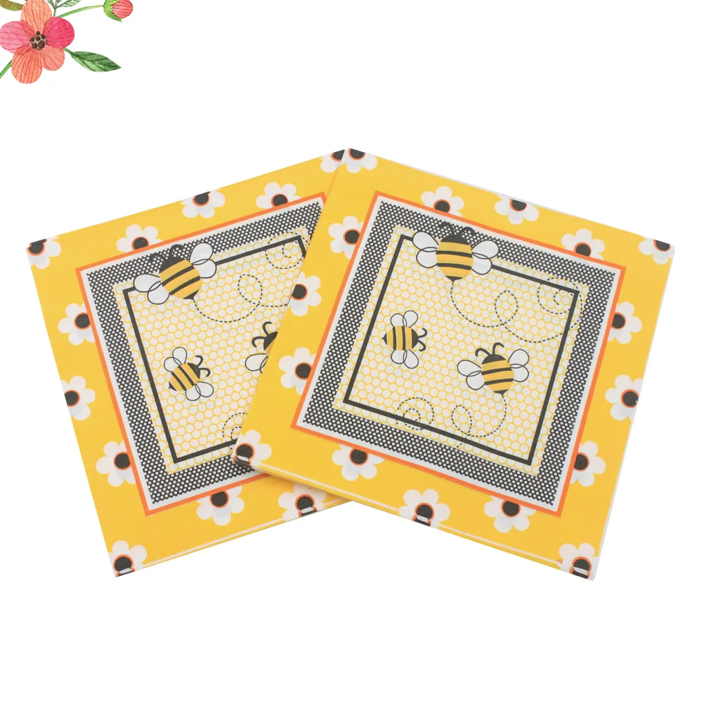 

40pcs Cartoon Bee Printed Napkins Unique Paper Towel Facial Tissue Interesting Napkin for Party Banquet Daily Use