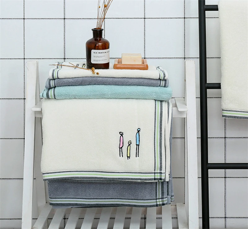 34x75cm 100% Cotton Thicken Absorbent Embroidered Family Wash Face Wipe Home Bathroom Hand Body Towel 6